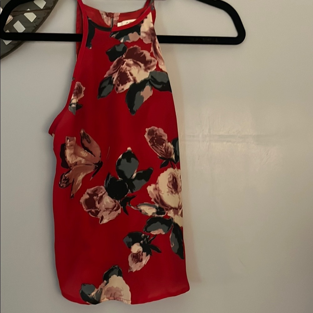 Abercrombie & Fitch red floral sheer halter top size XS